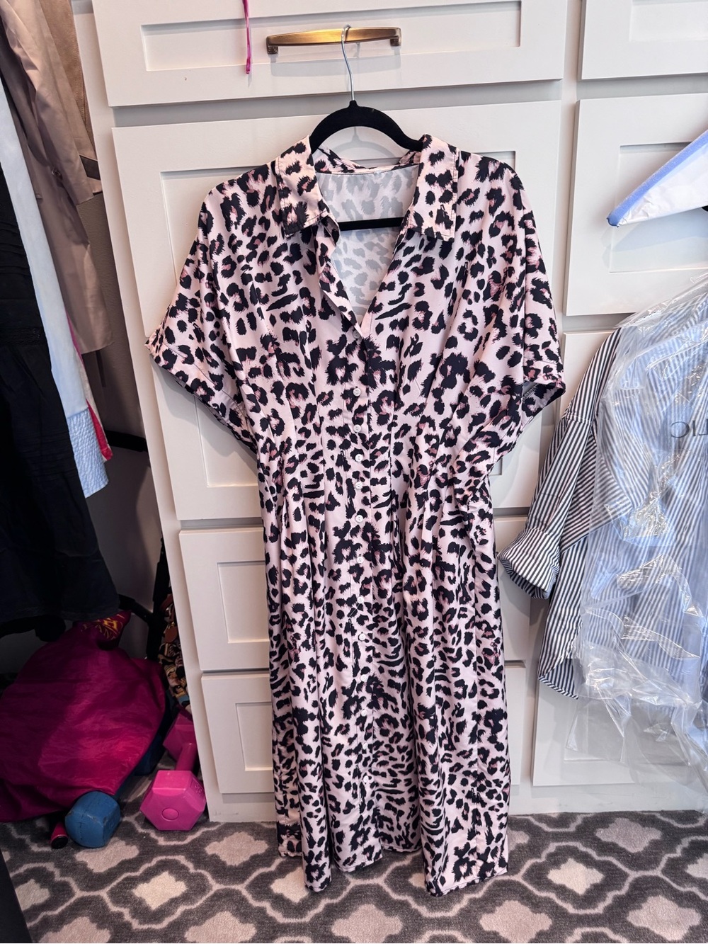 Leopard Print Short-Sleeve Shirt Dress